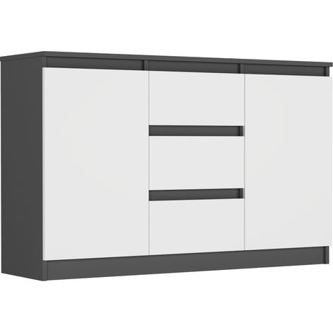 Kommode Anthrazit/Weiß, 120x33x76 cm - R-120-S3 mit 3 Schubladen