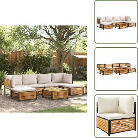 The Living Store Salon de jardin avec coussins 7 pcs bois massif d'acacia - Ensemble Salon De Jardin - Canapé Jardin - Meuble De Jardin - Jardin Exterieur - Mobilier Acacia