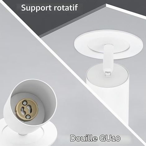 Spots de Plafond Plafonnier LED Spot Blanc avec Douille GU10, Éclairage de Plafond LED avec anneau frontal amovible, Spot Led Encastrable pour Cuisine, Couloir (1/3)