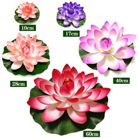 Lot de 5 nénuphars et lotus artificiels flottants de 10 cm, pour décoration de bassin, maison ou mariage. Plante artificielle. (1/5)