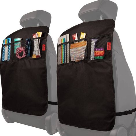2 Protecteurs de Dos de Siège de Voiture, Coussins Anti-Coup qui Préviendront l'Abrasion et les Taches, avec Trois Poches, Faciles à Nettoyer (Noirs) (1/5)