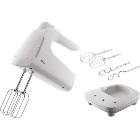 AEG AHM4W - Frullatore a mano con aste da 500 W, 5 velocità, funzione turbo, ideale per miscelare, impastare, frantumare e frullare, accessori inox, adatto per lavastoviglie, bianco (1/5)