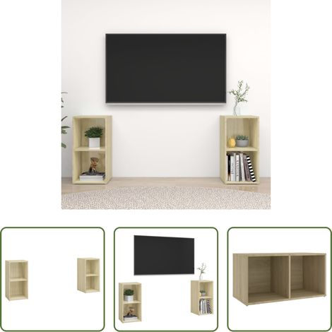 Meuble tv chêne sonoma - Meubles TV 2 pcs Chêne sonoma 72x35x36,5 cm Bois d'ingénierie (1/5)