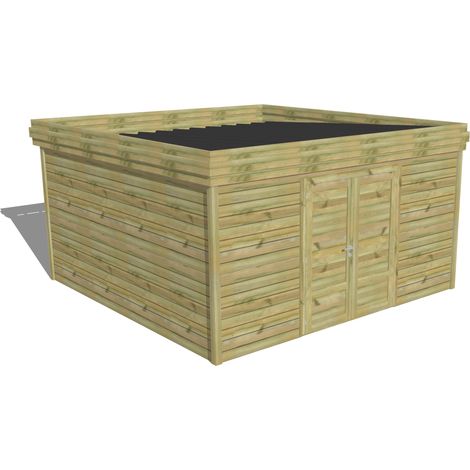 ABRI DE JARDIN bois Pin autoclave 27mm - 4,34x4,34m / 18,8m2 - Bac acier - Abri Français