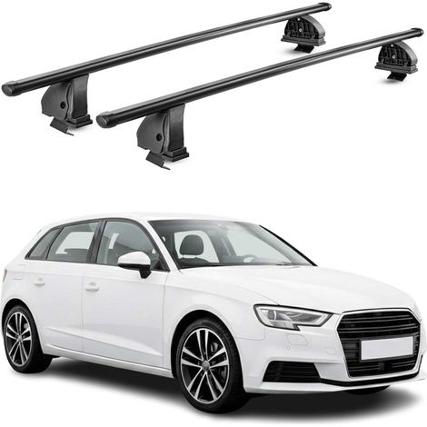 OMAC Barres de toit transversales en acier pour Audi A3 8V Sportback 2012-2020 – TÜV / DIN 75302:2019 – Antivol inclus – Rainure en T (accessoires) – Charge max 75 kg – 2 barres – Noir (1/4)