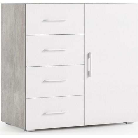 Mueble De Baño Polivalente De Hormigón Con Puerta Y Cajones Blanco (1/2)