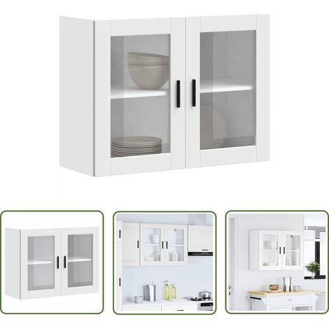 vidaXL Küchen-Hängeschrank mit Glastür Porto Weiß (1/5)