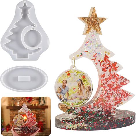 Grands moules en résine époxy pour sapin de Noël - Moule en silicone - Cadre photo en résine époxy - Décoration de Noël - Cadre photo avec pendentifs ronds - Moule en résine - Décoration de (1/5)