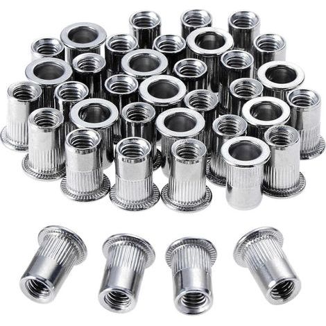 Écrous à rivets M6 en acier inoxydable, 100 pièces, écrous à filetage plat (1/5)