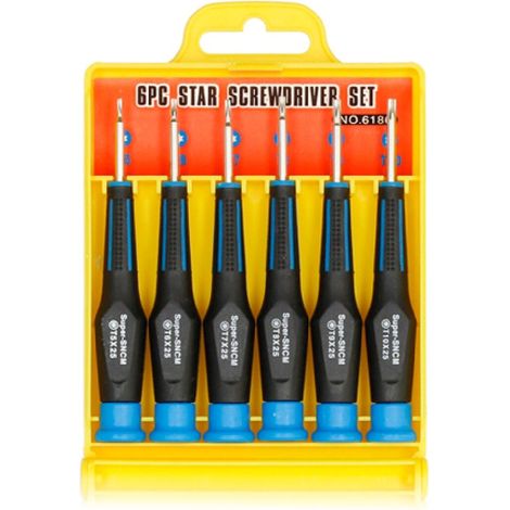 Ferrestock FSKCS6TX Set de 6 Präzisions-Torx-Schraubendreher de mit Griff de Bi-Material Acetat mit verschiedenen Farben, um sie zu unterscheiden, ideal für Arbeiten in der Uhrmacherei und Elektronik