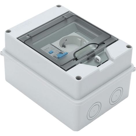 Boîte de Distribution D'énergie Murale Montée en Surface, Prise de Disjoncteur 16A 1P+N, Boîtier étanche IP65, avec Couvercle Transparent pour Ateliers de Sous-sol à Usage (1/5)