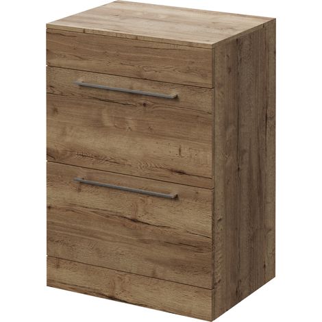 Napoli 460 Tobacco Oak 600mm 2 Drawer Vanity Unit for Countertop Basins - 600mm - Chrome 320mm Handle