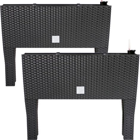 DEUBA® Raised Flower Pot Planter Bed 30L 60x25x46cm Water Irrigation System Rattan Look UV Resistant Trough Flower Box Planter with Detachable Feet Legs Anthracite 2