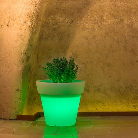 Vaso luminoso moderno di design Ø110 H95 in polimero resistente con LED verde per interno ed esterno - Made in Italy - Monacis (1/4)