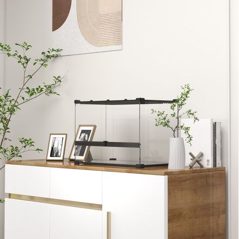Terrario in vetro per rettili 50 x 30 x 35 cm nero con coperchio in rete e serratura (1/5)