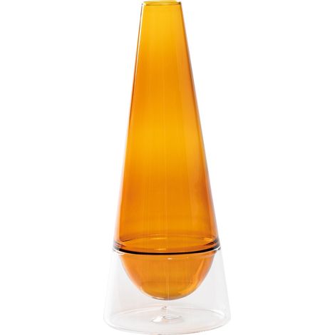 Vaso artigianale Conosfera 58 in vetro borosilicato soffiato a bocca con tecnica incalmo, design geometrico bicolore ambra, diametro 58 mm moderno