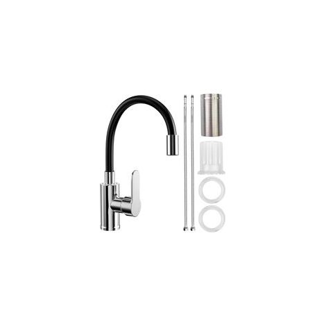 Robinet de cuisine avec bec flexible, robinet de cuisine noir, mitigeur de cuisine flexible pivotant à 360°, robinet de cuisine flexible, robinet d'évier de cuisine avec percolateur économiseur d'eau (1/5)