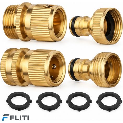 FLITI Connecteur de Tuyau d'Arrosage Laiton 3/4" 2 Pièces, Raccord Rapide Étanche pour Jardin et Camping (1/5)