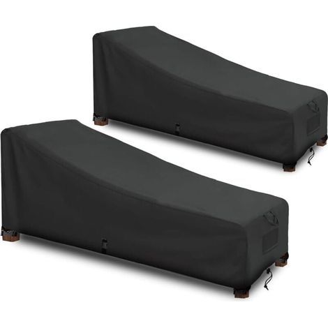 Housse de Chaise Longue Imperméable Housse Bain de Soleil Tissu Oxford 420D Noir (208x76x79/41cm)-2PCS