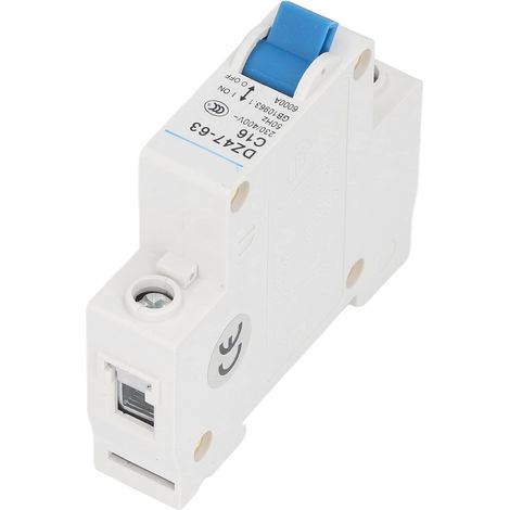 Disjoncteur miniature 1 pôle en Pa66, protection contre les courts-circuits, montage sur rail DIN, pouvoir de coupure 6000A, 230V/400V, 16A (1/5)