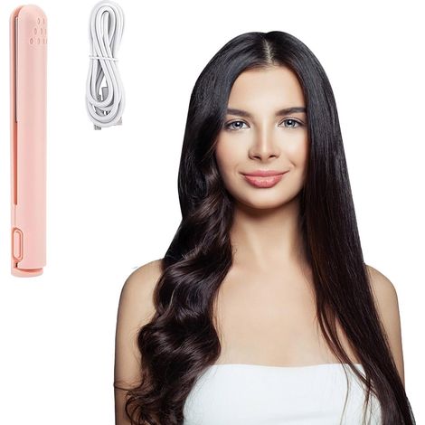Fer à friser, 17 cm, boucles serrées, lisseur, mini fer à friser 2 en 1, portable, idéal pour les voyages, rechargeable, petit fer à friser USB, céramique, mini fer à friser, B1 rose, taille unique (1/5)