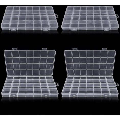 (4 pièces)Boite Rangement Plastique avec 28 Compartiments, Boite Compartiment Transparent,pour petites pièces en plastique avec étiquette, Artisanat, Perles, Bijoux, Petites Pièces