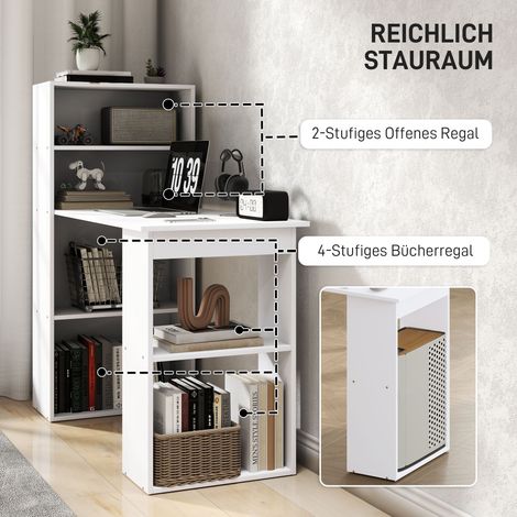 Bureau d'ordinateur avec étagères, 5 tablettes, 120 x 55 x 120 cm, Blanc (1/5)