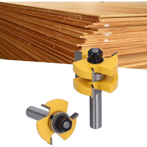 Fraise à bois à roulement unique en forme de T à 3 dents, ensemble d'outils de travail du bois, ensemble de fraises pour le travail du bois (2 pièces), ensemble d'outils pour tenons et mortaises. (1/5)