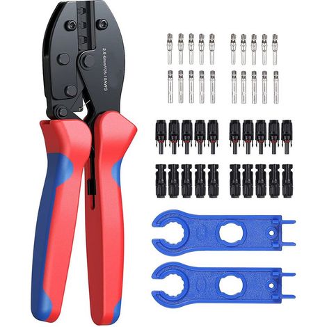 MC3/MC4-Crimpwerkzeug für 2,5/4,0/6,0 mm² Solarkabel + 20 MC4-Stecker/Buchsen für Solarkabel + 1 Paar MC4-Steckverbinderschlüssel (1/5)