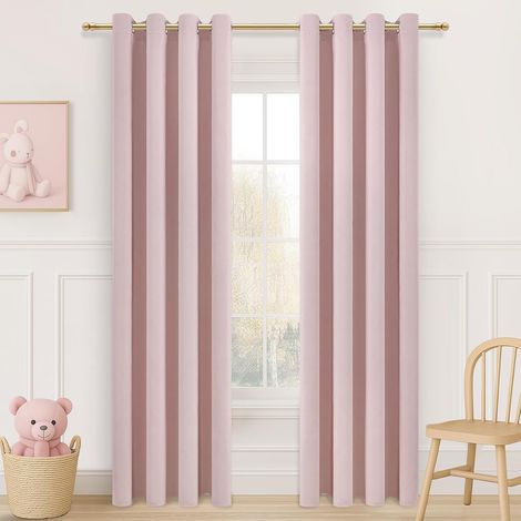 Lot de 2 Rideau Occultant Rose Clair à Oeillets pour Chambre Fille 140x225 CM, Rideaux Thermiques Isolants Anti Froid Décoration Porte Fenetre Salon Moderne, Rideau Opaque Doux (1/5)