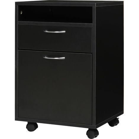 Classeur de bureau avec tiroir roulettes verrouillables et étagère ouverte format lettre légal a4 meuble rangement vertical pour 40 x 35 x 60 cm noir (1/4)