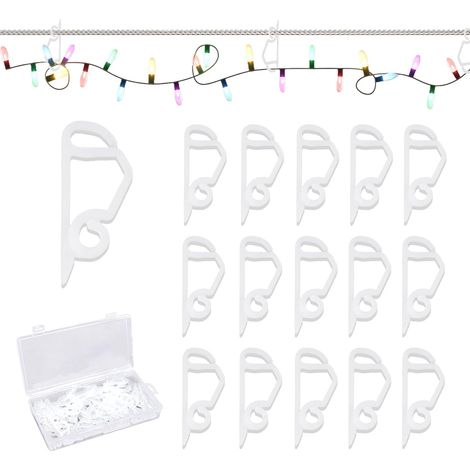 Pack of 100 White Plastic Gutter Hooks, Indoor and Outdoor Garland Hangers, Reusable String Lights for Christmas Hooks and Tree Decorations (1/5)