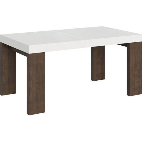 Table rectangulaire extensible blanche et bois noyer 160 à 420cm Ribo-Support 4 pieds (1/5)