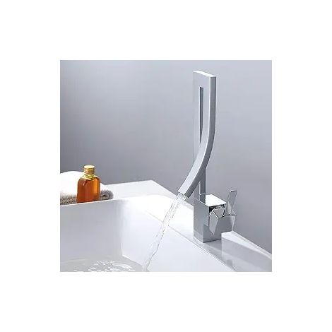 Mitigeur de lavabo tout en cuivre, robinet salle de bain eau chaude et froide, pivotant à 360°, finition durable, pour vasque, matériau massif, style classique. (1/4)