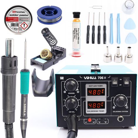 Professionelle 2-in-1-Heißluft-Lötstation + T12 Yihua 706 II System + Zubehörset
