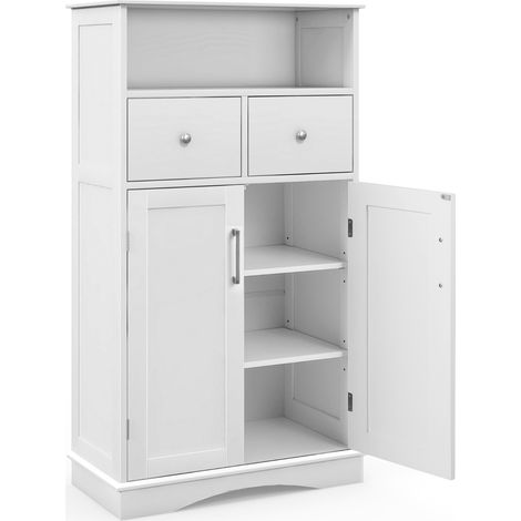 Mobile per bagno con 2 porte 2 cassetti e 2 ripiani regolabili, Organizzatore da pavimento 60x30x108cm Bianco (1/4)