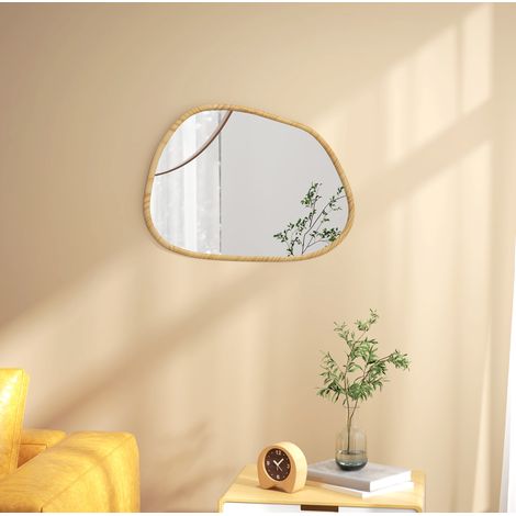 Specchio murale asimmetrico 70 x 50 cm con telaio in legno, antiossidante, naturale HAVRYA (1/5)