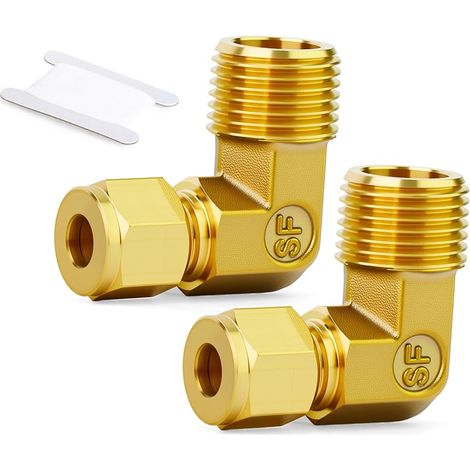 2 pièces Brass 90 Degree Elbow Compression Tube Pipe Fitting Connector, 6mm OD x 1/2" bsp Male Connector