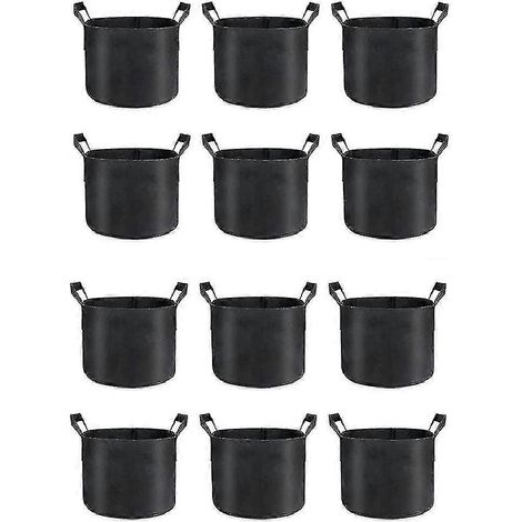 Packung mit 12 Pflanzsäcken à 5 Gallonen (ca. 19 Liter), robuste Gemüsesäcke aus strapazierfähigem Stoff, stabile Griffe und verstärkte Nähte. (1/5)