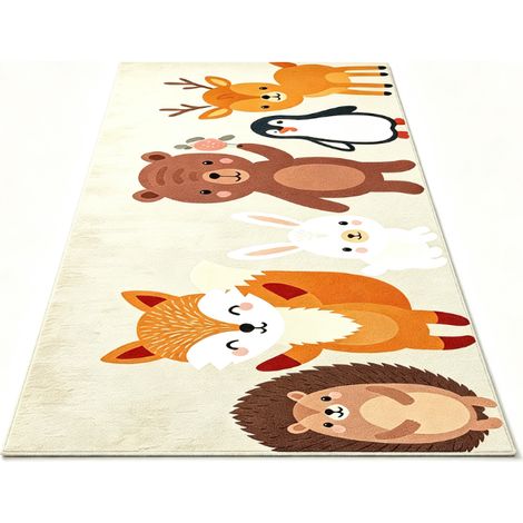 Renard coloré, coton et polyester doux : tapis de jeu bébé 80x160cm, lavable, antidérapant, intérieur et extérieur (1/5)