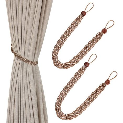 Lot de 2 attaches pour rideaux : crochets, pinces, cordons (58 cm de long). (1/5)