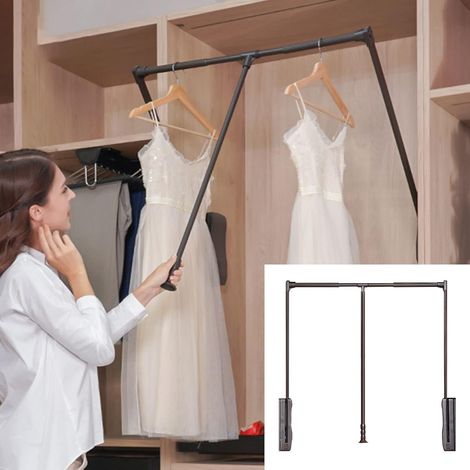 Penderie Rabattable Tringle à Vêtements, Barre Penderie Escamotable Tringle Largeur Réglable 450-600MM(S)/600-830MM(M)/830-1150MM(L), Suspendre Les Vêtements, Chargement 30 kg,Black-S (1/5)