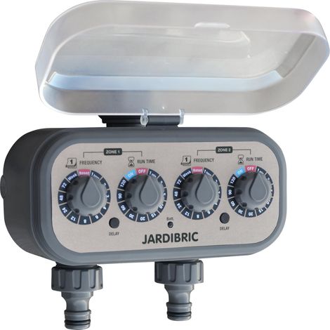 Jardibric – Programmateur arrosage sans pression 2 voies – Durée réglable 1 min à 1 h – Intervalles programmables 1 à 7 jours – Économie d'eau optimisée