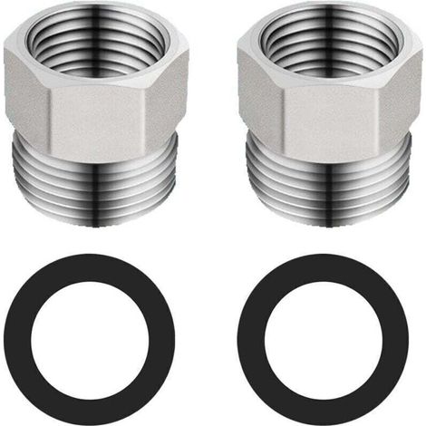 Raccord de Tuyau Rond, réducteur de tuyau de douche, G1/2" à G3/8", Acier inoxydable, Chrome (1/4)
