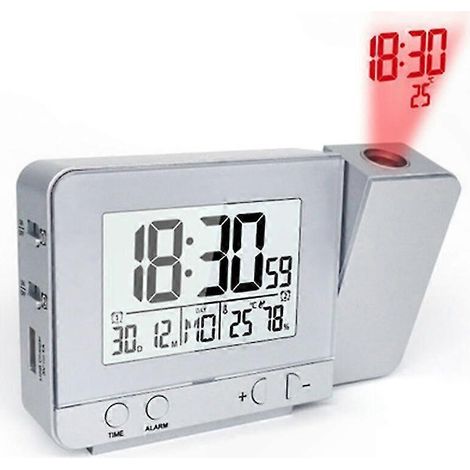 Réveil projecteur à affichage LED géant, fonction projection plafond 180°, port charge USB, batterie de secours pour chambre (1/5)