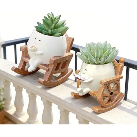 Pot de Fleur Smiley Face, Paquet de 2 Pots de Fleurs pour Chaise à Bascule Jolis Pots de Fleurs D'intérieur Et D'extérieur avec Trou de Drainage (1/5)