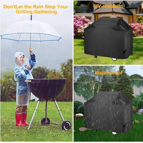 Housse de barbecue imperméable en Oxford 210D, pour barbecue à gaz ou extérieur. Résistante à la poussière, à l'eau, aux UV et au vieillissement. Dimensions : 145 x 61 x 117 cm. Couleur : noir. (1/5)