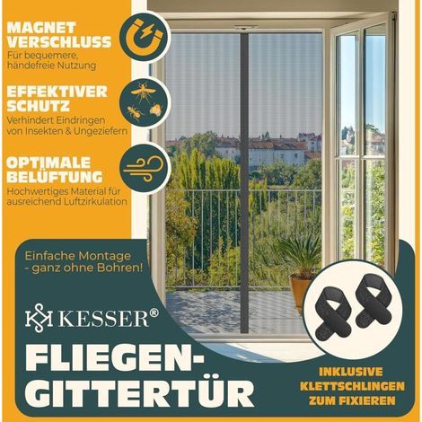 Moustiquaire magnétique pour porte de balcon, porte de terrasse, porte de cave, montage facile avec montage adhésif pour porte de balcon, porte de terrasse, porte de cave 80 x 210 (1/3)