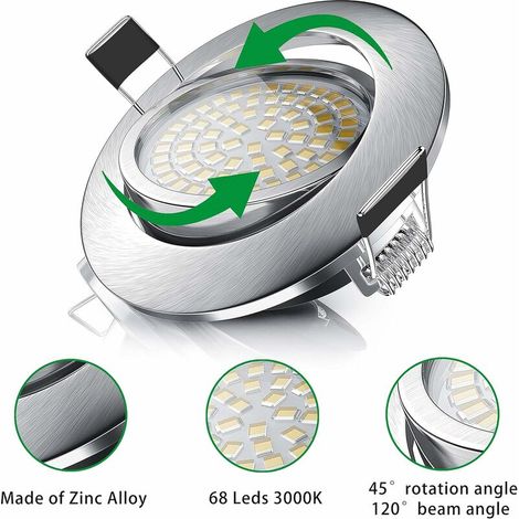 LED Spots Encastrables Orientable Rond 6W Ultraslim Blanc Chaud 3000K 450LM 230V IP44 (lot de 5) (1/5)
