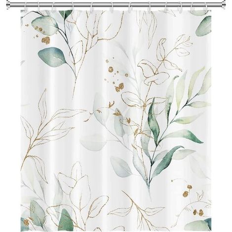 Duschvorhang Schimmelresistenter Duschvorhang Antibakteriell Waschbarer Polyester Duschvorhang mit grünem Blättermuster für Bad und Badewanne 180 (1/5)